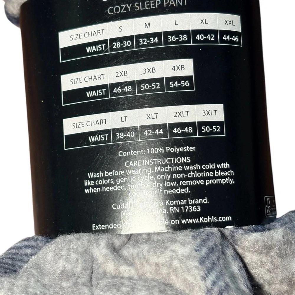 Cuddl Duds Plaid Fleece Pajama Pants Winter Sleepwear Blue Gray 3XB - Picture 5 of 5